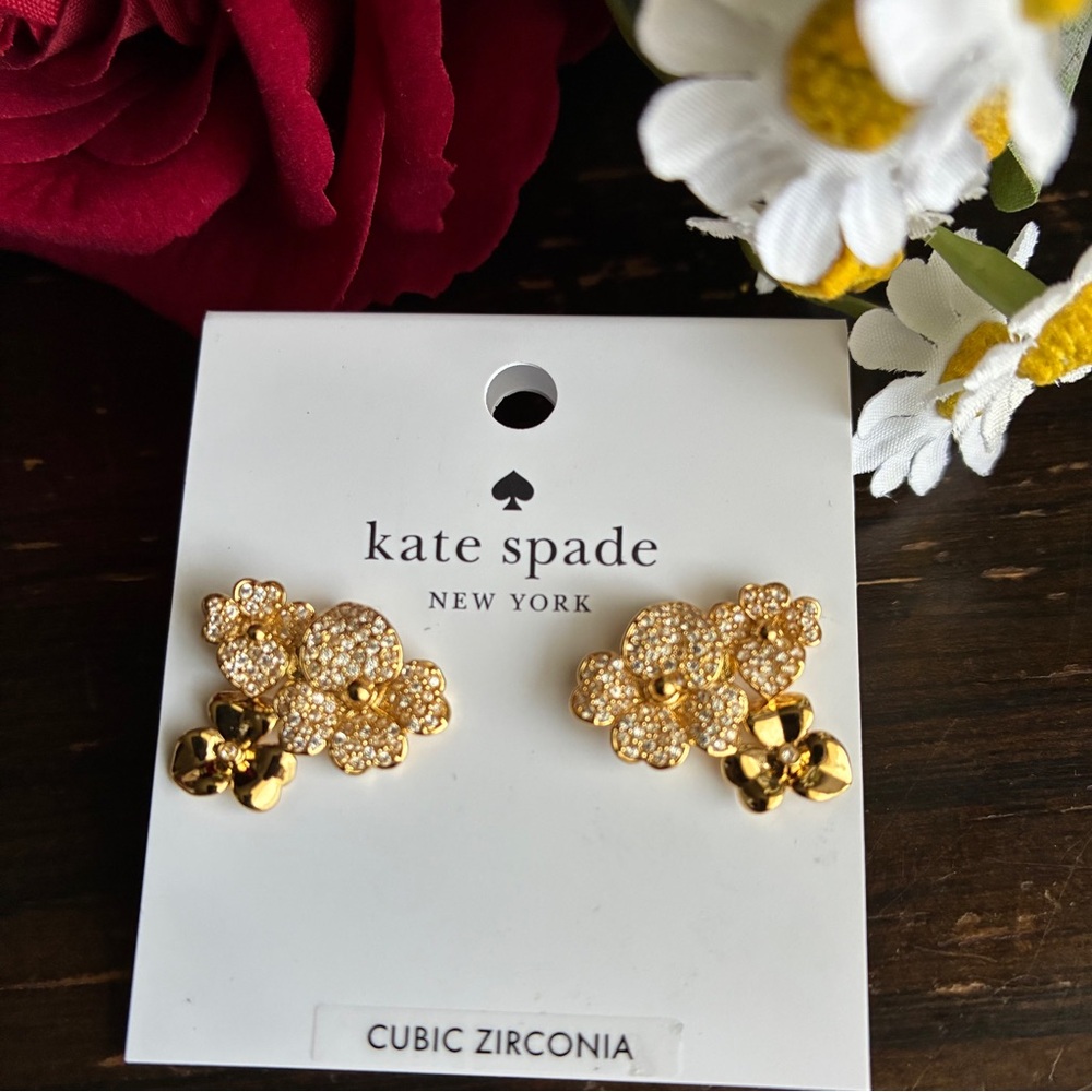 kate spade gold-tone floral cluster stud earrings - Picture 7 of 11